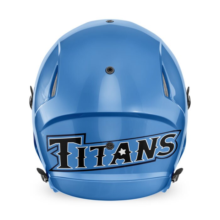 Custom football helmet back panel decals with Titans lettering design by MKY Apparels