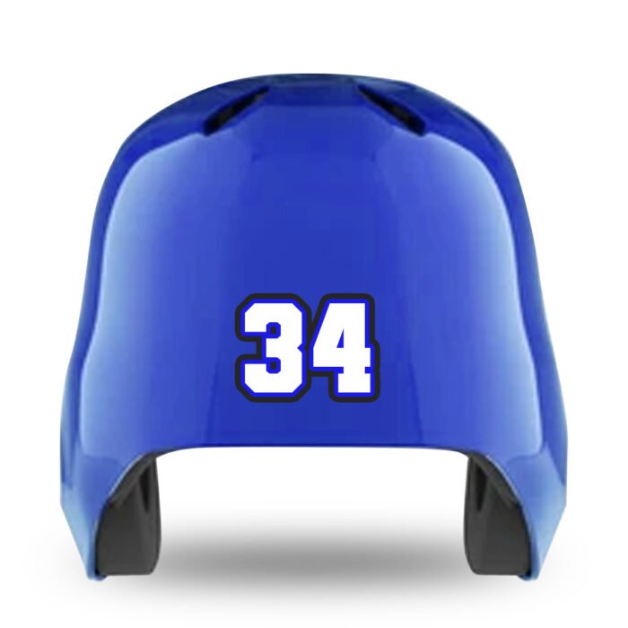 Blue softball helmet with custom player number decals and premium vinyl finish by MKY Apparels