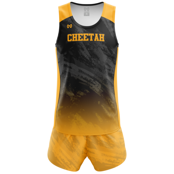 Cheetah black and gold custom sublimated track uniform by MKY Apparels