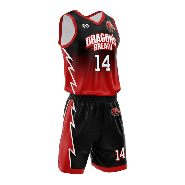 Dragons red and black custom basketball uniform by MKY Apparels