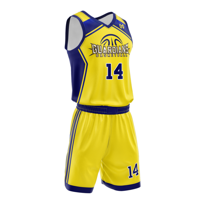 Guardians yellow and blue custom basketball uniform by MKY Apparels