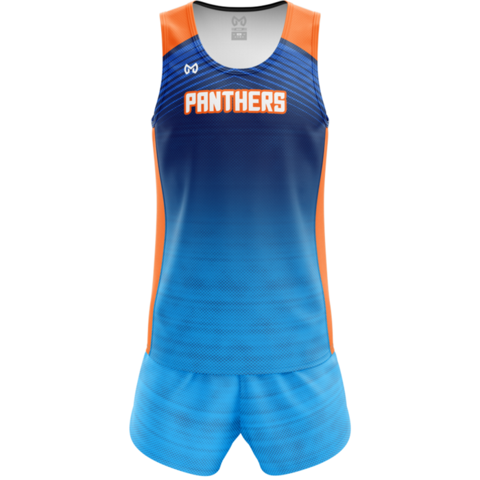 Panthers blue and orange custom sublimated track uniform by MKY Apparels
