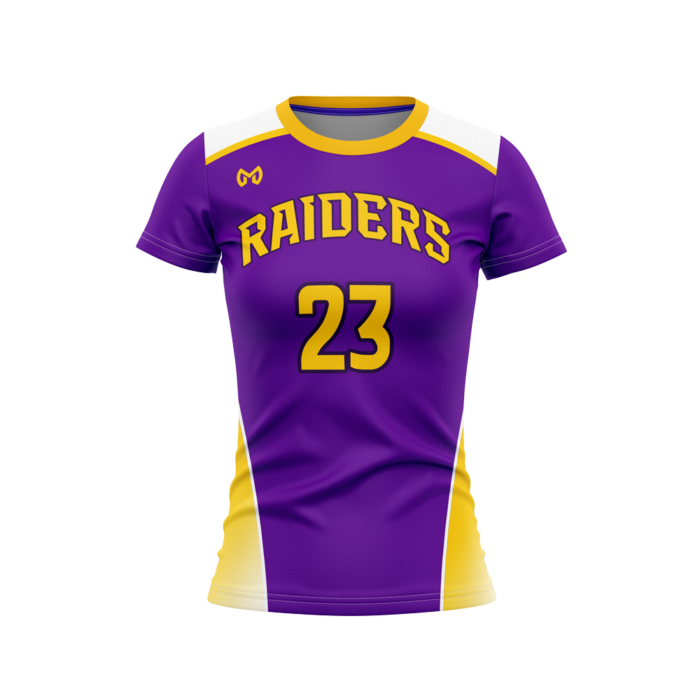 Raiders purple and gold custom girls basketball t-shirt jersey by MKY Apparels