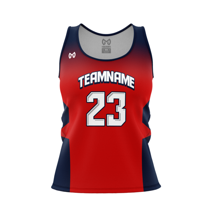 Red and navy custom girls basketball jersey by MKY Apparels