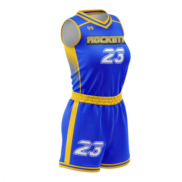 Rockets blue and gold custom girls basketball uniform by MKY Apparels
