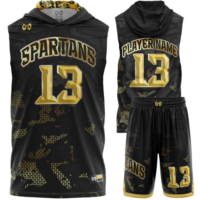 Spartans black and gold hooded dri-fit 7v7 uniform by MKY Apparels