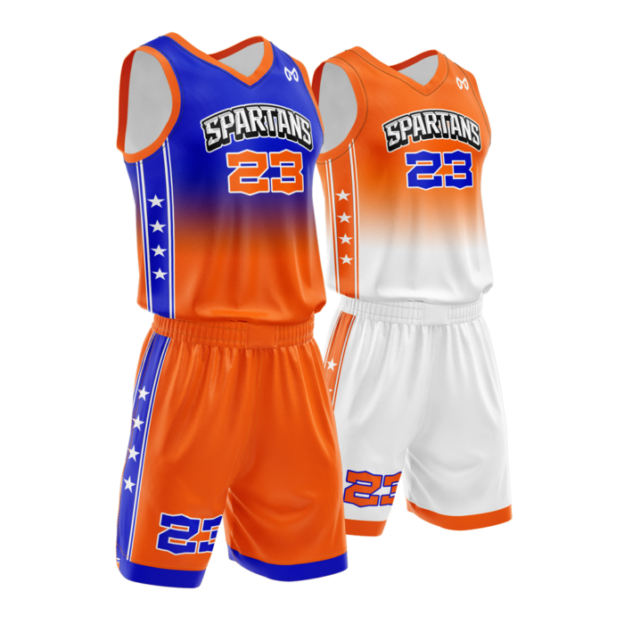 Spartans orange and white reversible basketball uniform by MKY Apparels