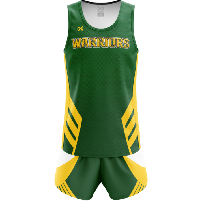 Warriors green and gold custom sublimated track uniform by MKY Apparels