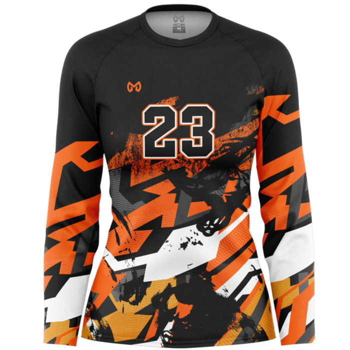 Black and orange women long sleeve volleyball jersey by MKY Apparels