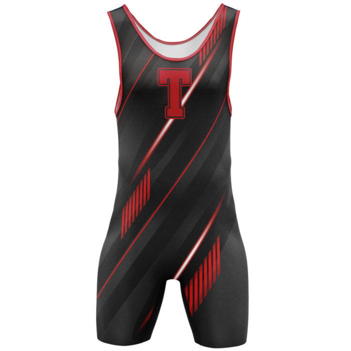 Black and red stripe custom wrestling singlet by MKY Apparels