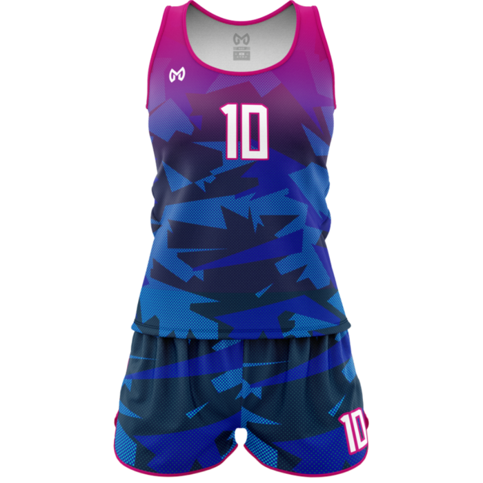 Blue and pink women volleyball uniform by MKY Apparels