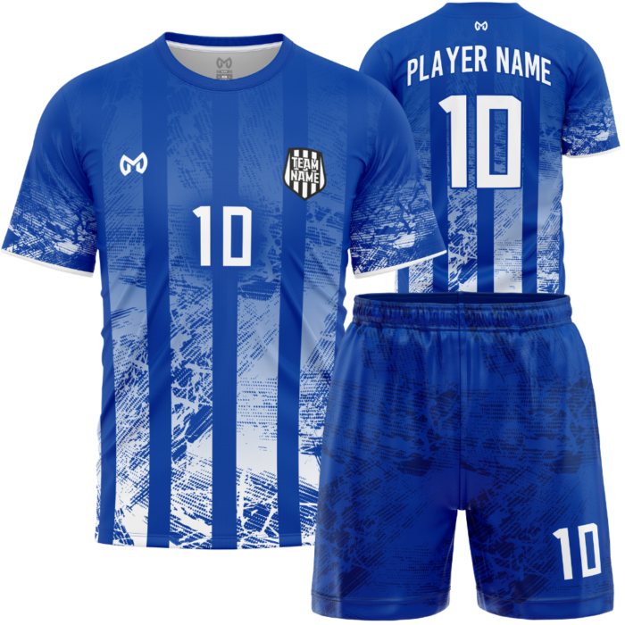 Blue striped custom men’s soccer uniform by MKY Apparels