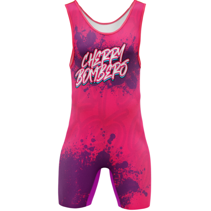 Cherry Bombero pink custom wrestling singlet by MKY Apparels