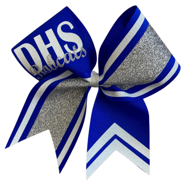 DHS custom blue glitter cheer bow with silver accents by MKY Apparels