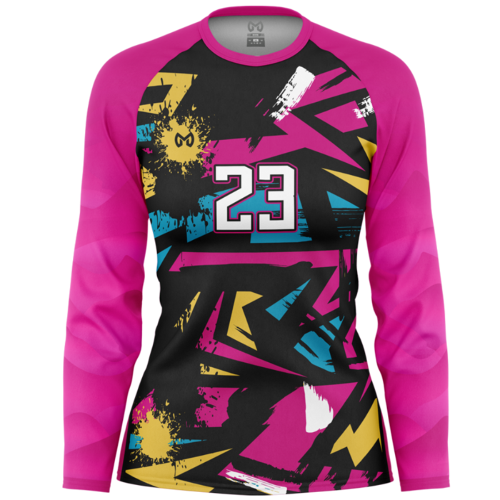 Pink and black women long sleeve volleyball jersey by MKY Apparels