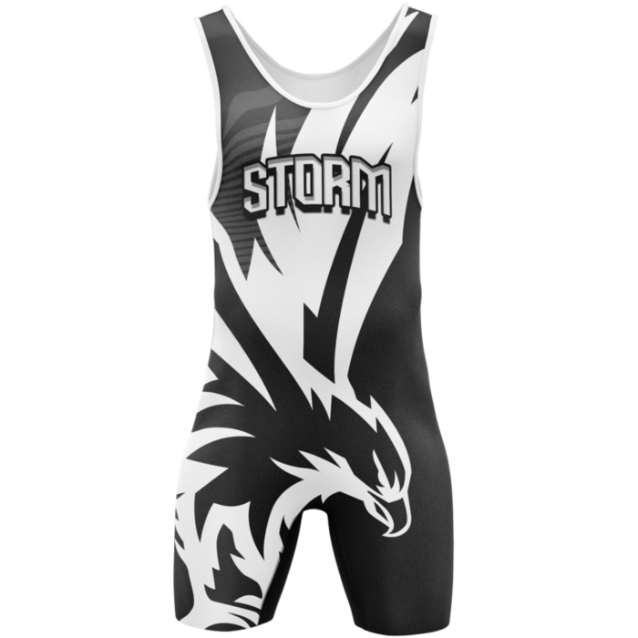 Storm black and white custom wrestling singlet by MKY Apparels
