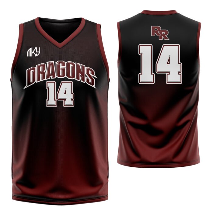 Black and red Dragons custom basketball jersey with number 14 by MKY Apparels