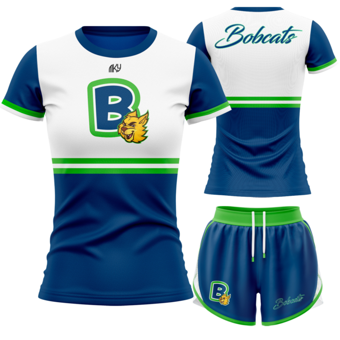 Bobcats custom cheer practice uniform with athletic shorts by MKY Apparels