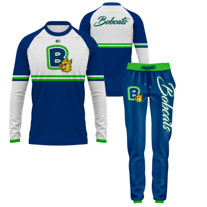 Bobcats custom cheer warm-up uniform set with long sleeve top and jogger pants by MKY Apparels