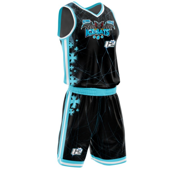 Black and teal custom basketball uniform by MKY Apparels