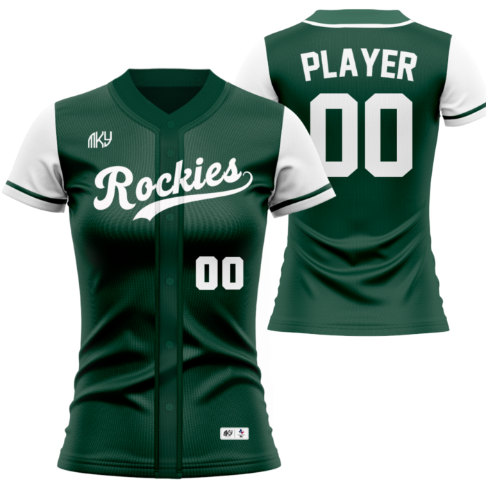 Rockies green full-button softball jersey with white details by MKY Apparels