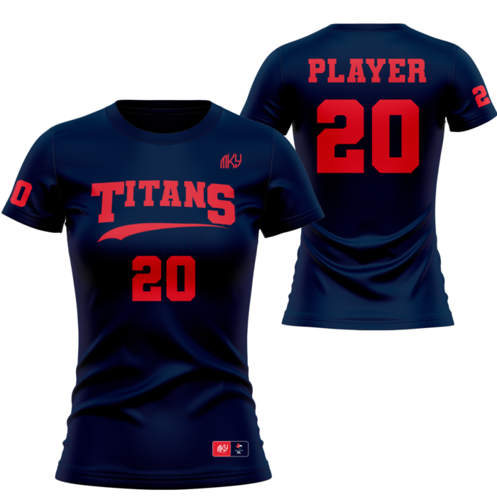 Titans navy two-button softball jersey with red details by MKY Apparels