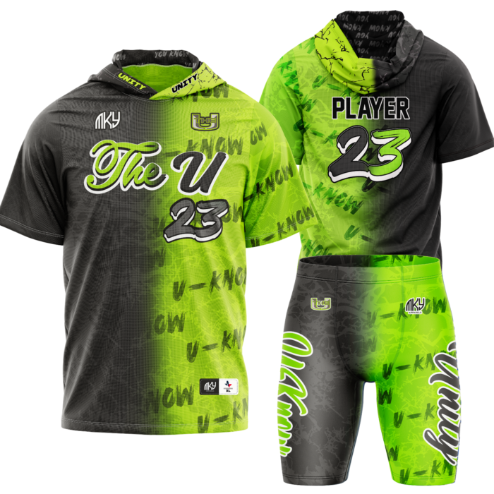Unity neon green hooded flag football uniform by MKY Apparels