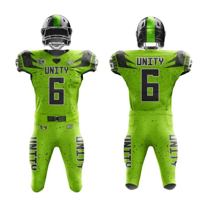 Custom Unity neon green tackle football uniform with premium sublimated athletic design