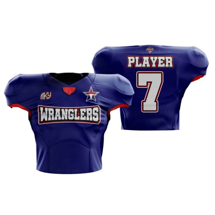 Custom Wranglers blue football practice jersey with front and back sublimated design