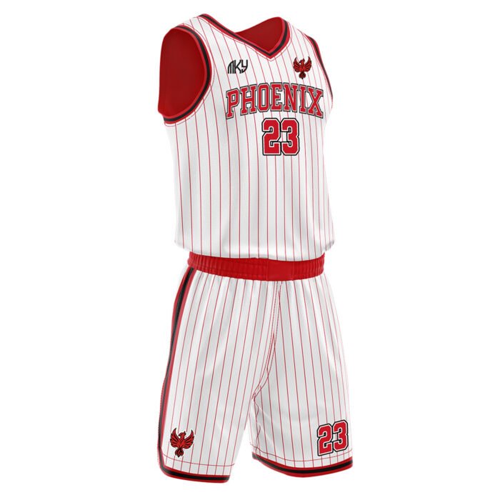 Fenix white and red custom basketball uniform by MKY Apparels