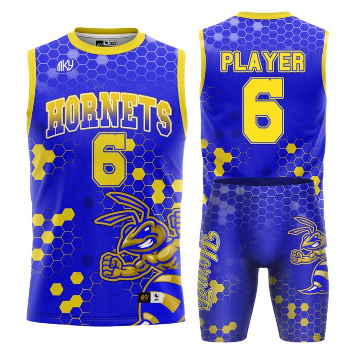 Hornets blue and yellow flag football uniform by MKY Apparels
