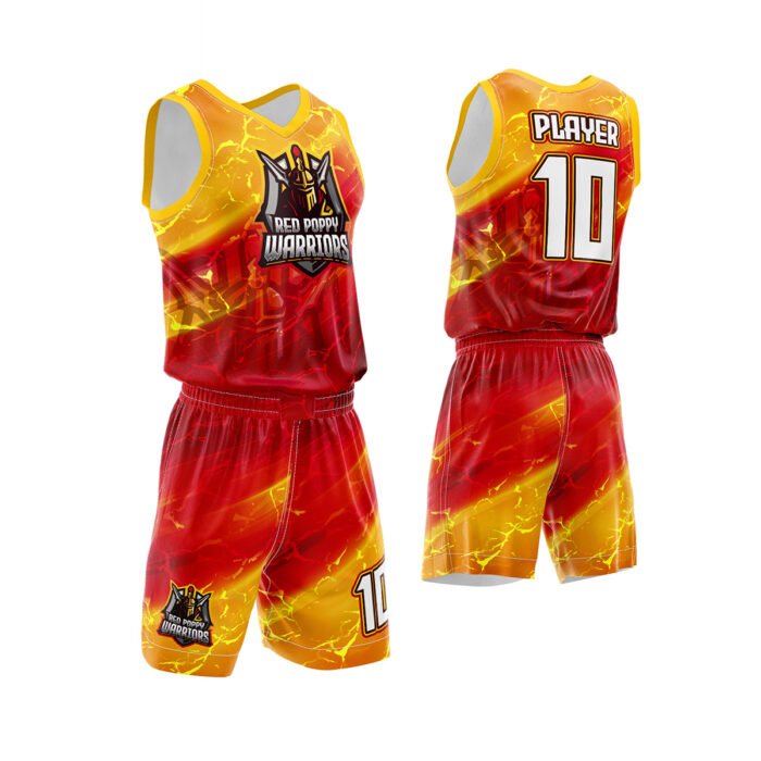 Red Popper red and yellow custom basketball uniform by MKY Apparels