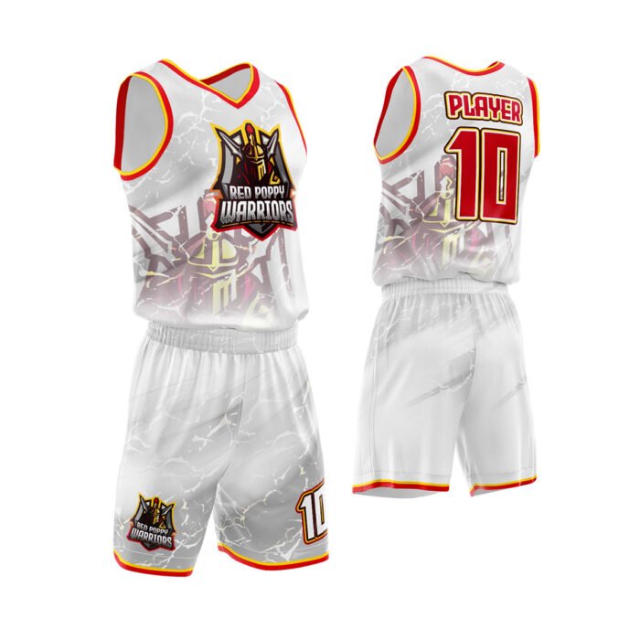 Red Popper white and red custom basketball uniform by MKY Apparels