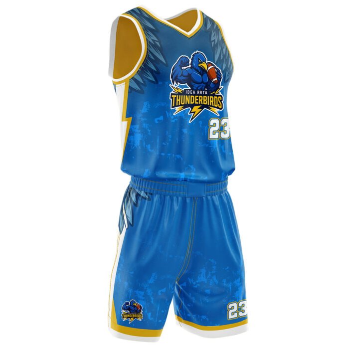 Thunders blue and gold custom basketball uniform by MKY Apparels