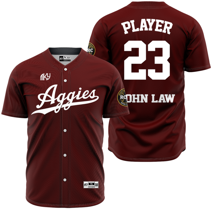 Aggies maroon button down baseball jersey by MKY Apparels