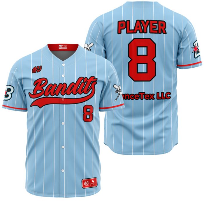 Bandits light blue button down baseball jersey by MKY Apparels
