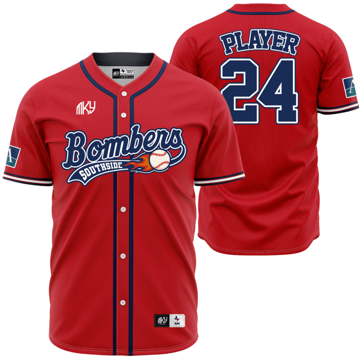 Bombers red button down baseball jersey by MKY Apparels