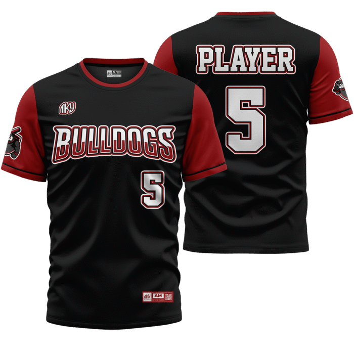 Bulldogs black and red crew neck baseball jersey by MKY Apparels