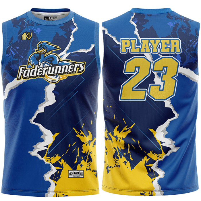 Fader Runners blue and yellow flag football jersey by MKY Apparels