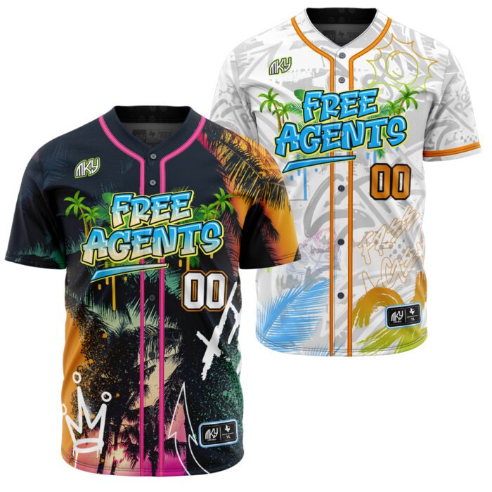 Free Agents home and away button down baseball jerseys by MKY Apparels