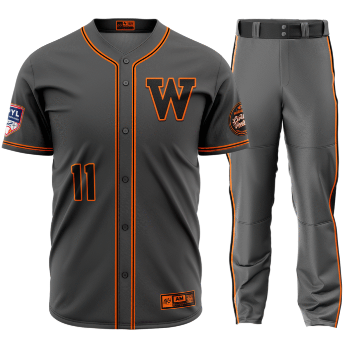 Gray and orange custom baseball uniform by MKY Apparels