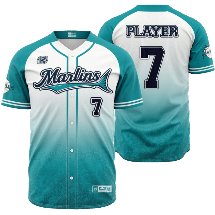 Marlins teal and white button down baseball jersey by MKY Apparels
