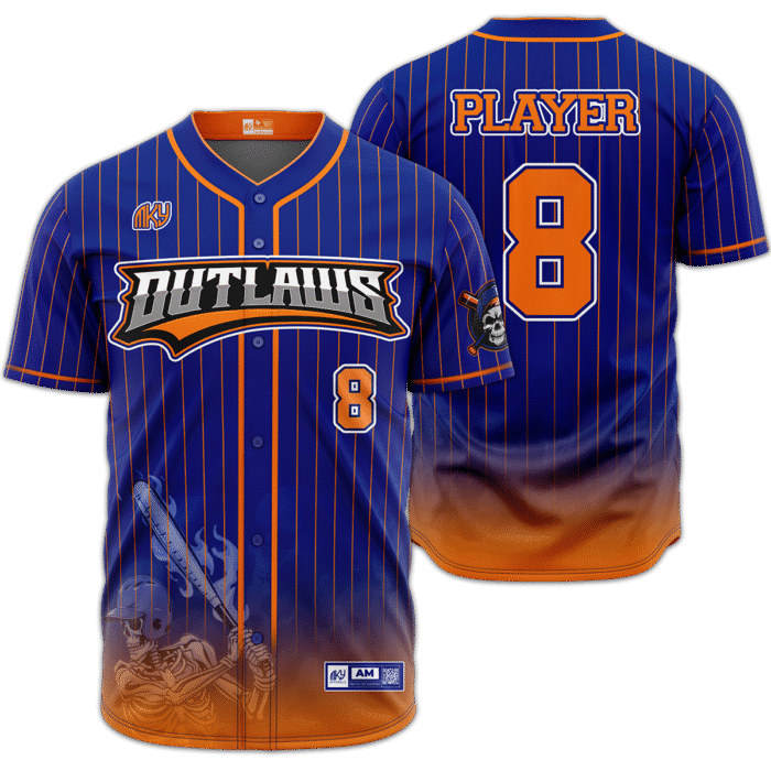 Outlaws blue and orange button down baseball jersey by MKY Apparels