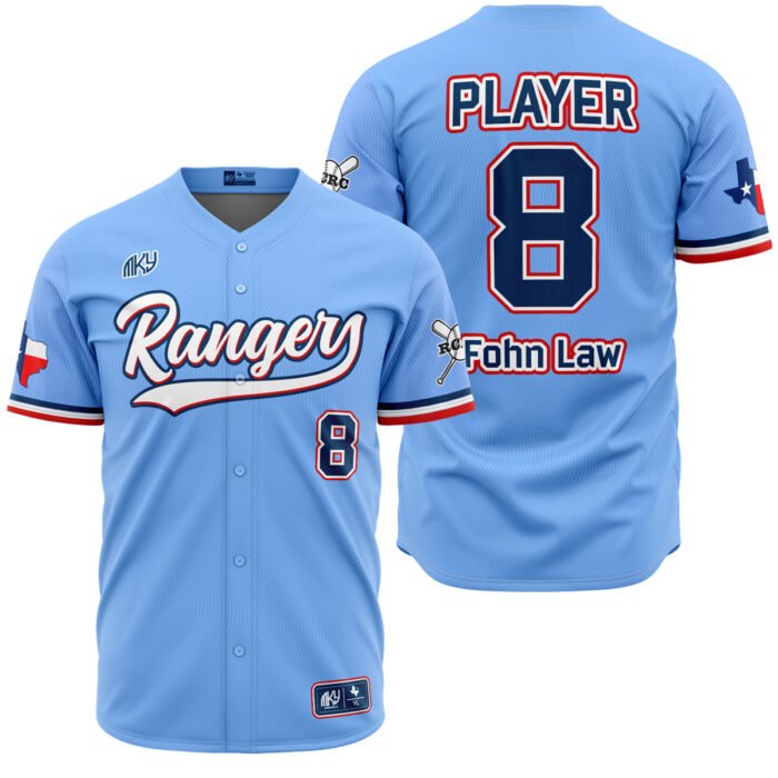 Rangers light blue button down baseball jersey by MKY Apparels