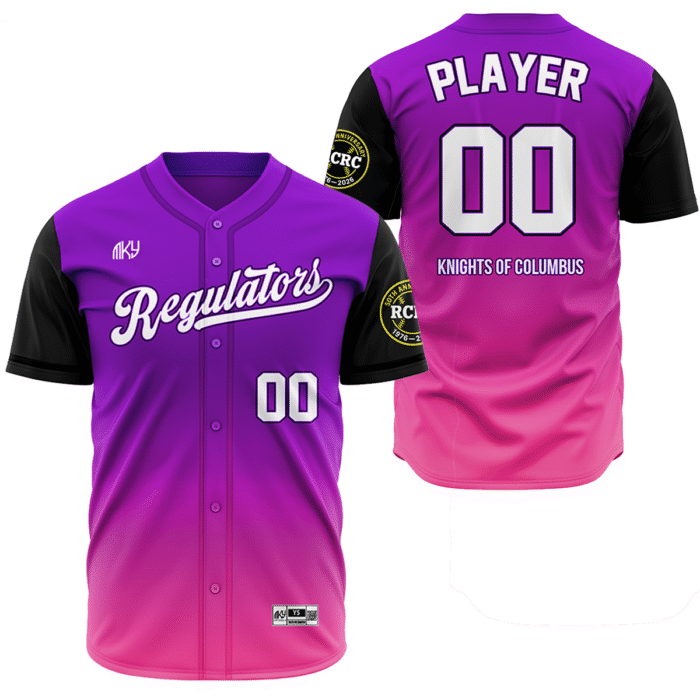 Regulator purple and pink button down baseball jersey by MKY Apparels
