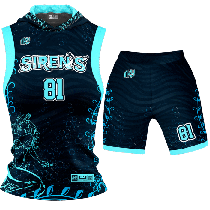 Sirens blue and black girls flag football uniform by MKY Apparels