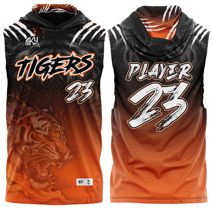 Tigers orange and black flag football uniform by MKY Apparels