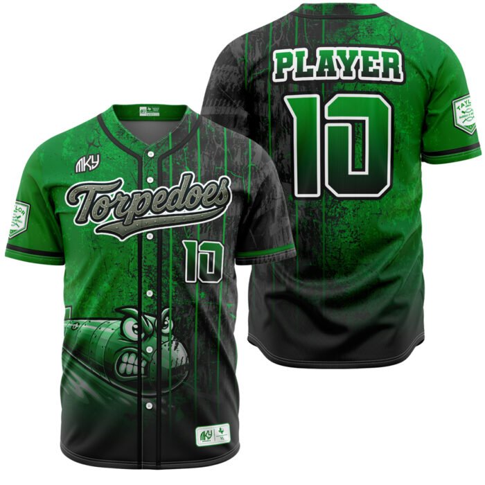 Torpedos green and black button down baseball jersey by MKY Apparels