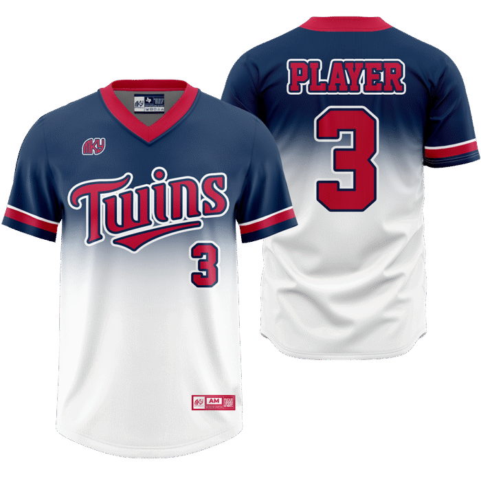 Twins white and blue v-neck baseball jersey by MKY Apparels