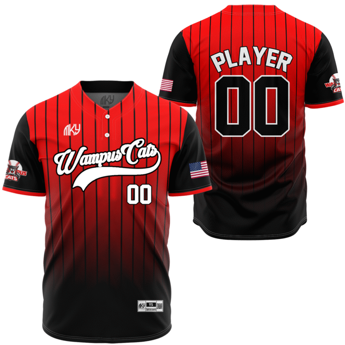 Wampus Cats red and black two button baseball jersey by MKY Apparels